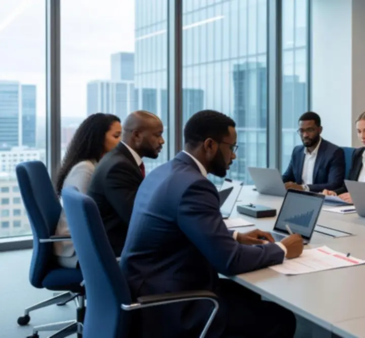 Audit meeting taking place in a professional boardroom