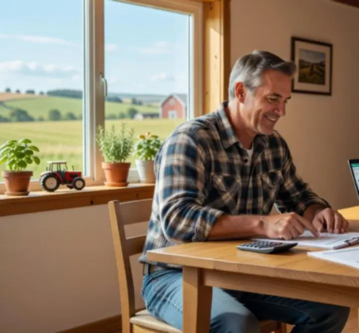 RURAL ACCOUNTING advisor reviewing financials with a farmer in a rural setting