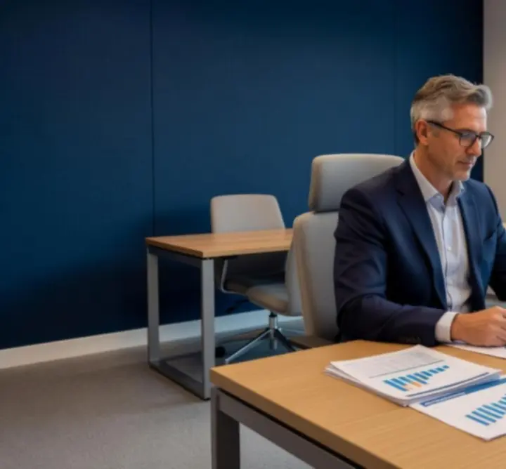Accountants reviewing financial reports in a modern office