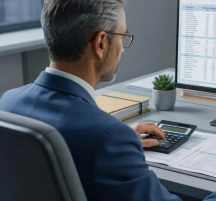 UK tax review workspace with organised documents and laptop